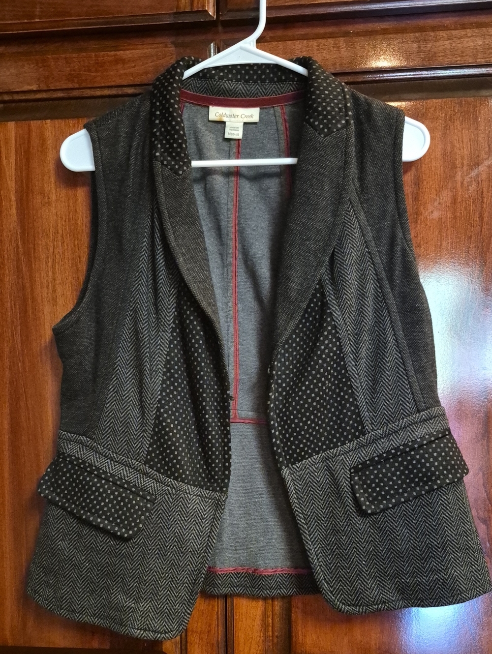 Coldwater Creek Black Herringbone & Polka Dot Vest